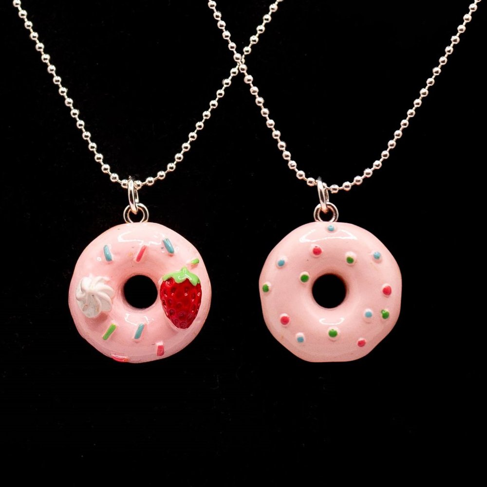 Cute Polymer Clay 3D Strawberry Sprinkle Donut Necklace, New (Choose from 2)